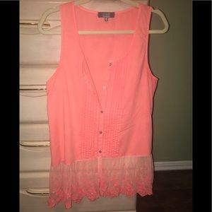 Gorgeous Coral tunic w. Lace at the bottom.Medium